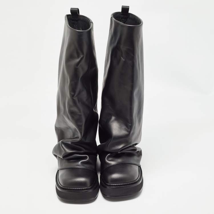 Pre Owned The Attico Black Leather Robin Combat Boots Size 39