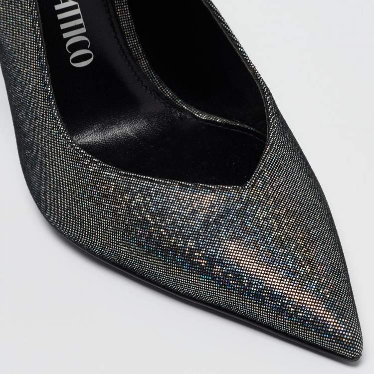Pre Owned The Attico Metallic Textured Suede Venus Ankle Tie Pumps Size 36