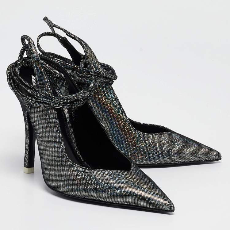 Pre Owned The Attico Metallic Textured Suede Venus Ankle Tie Pumps Size 36