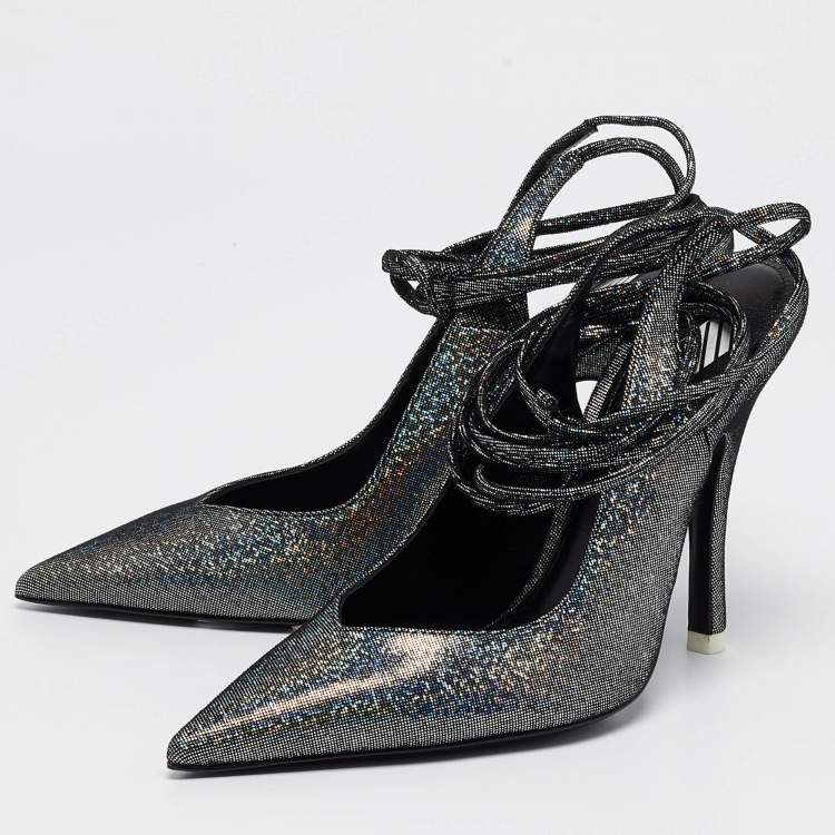 Pre Owned The Attico Metallic Textured Suede Venus Ankle Tie Pumps Size 36