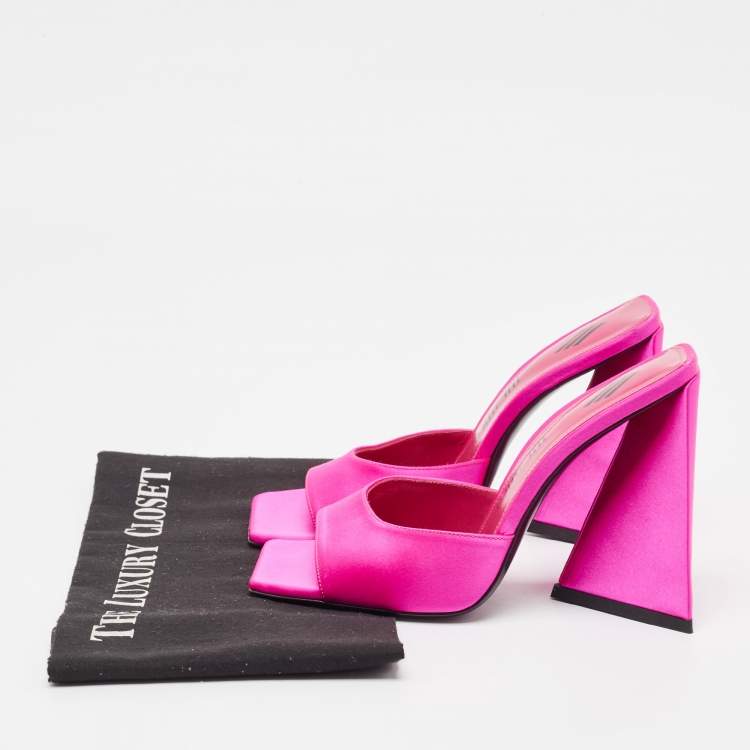 Pre Owned The Attico Pink Satin Devon Slide Sandals Size 37