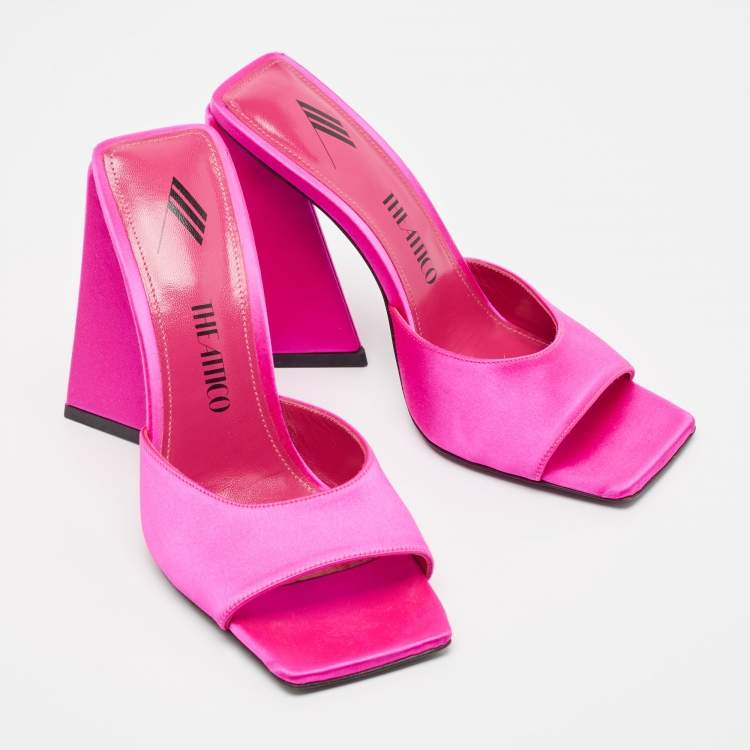 Pre Owned The Attico Pink Satin Devon Slide Sandals Size 37