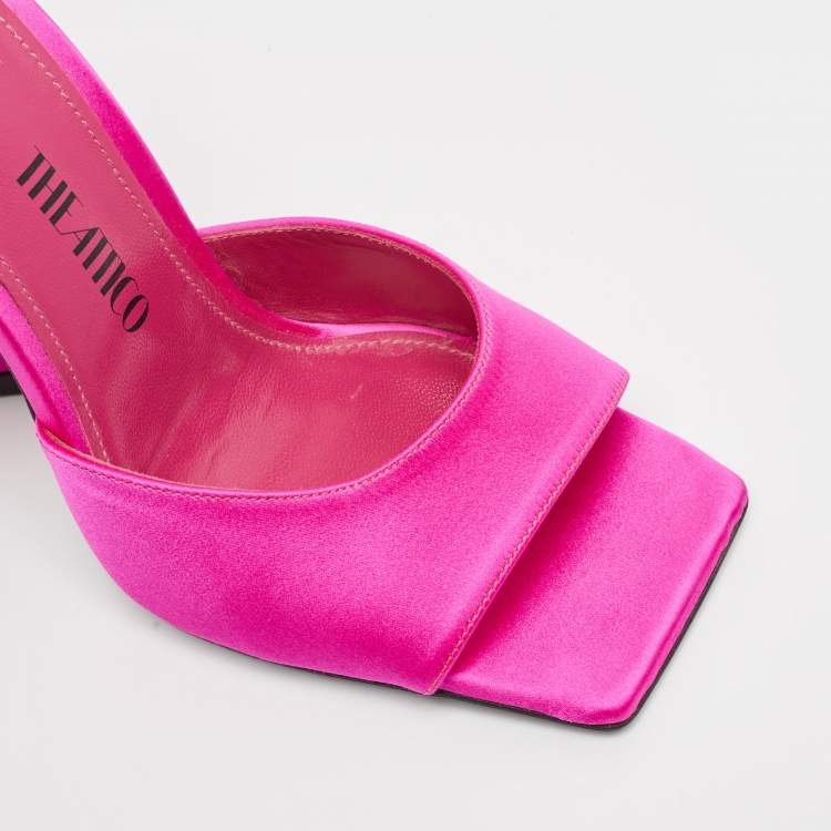 Pre Owned The Attico Pink Satin Devon Slide Sandals Size 37