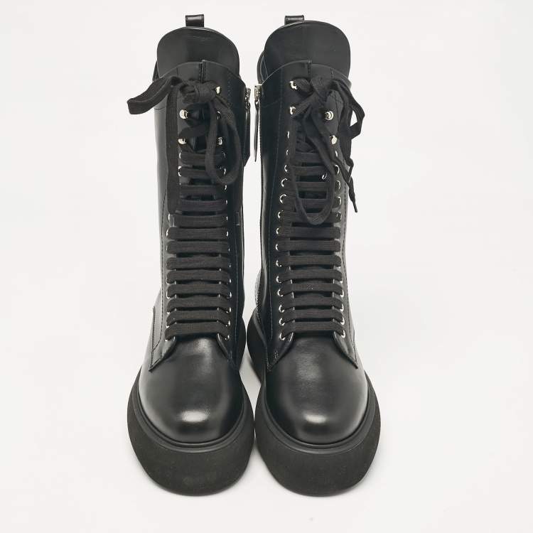 Pre Owned The Attico Black Leather Zip Up  Knee Length Boots Size 39