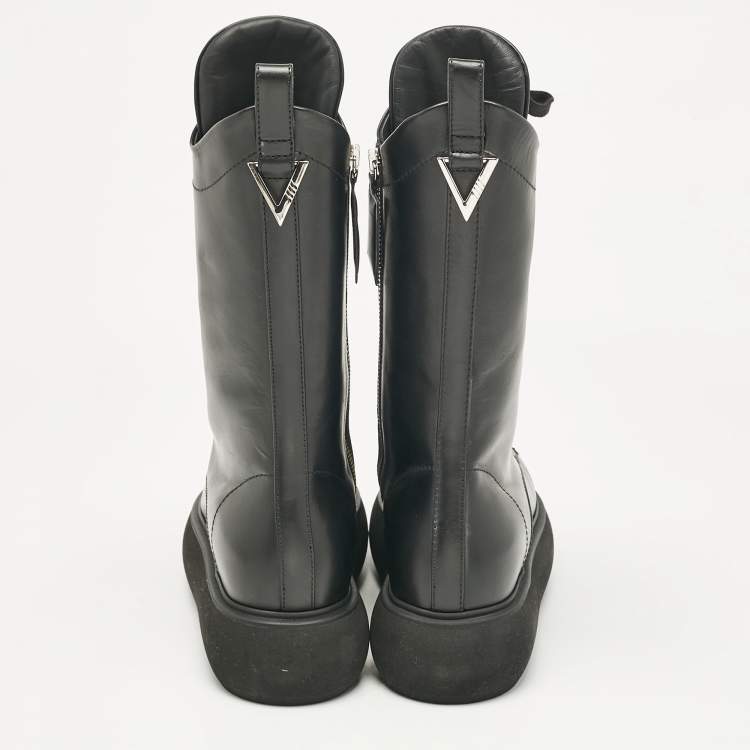 Pre Owned The Attico Black Leather Zip Up  Knee Length Boots Size 39
