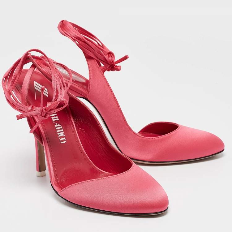 Pre Owned The Attico Pink Satin Carrie Ankle Wrap Pumps Size 40.5