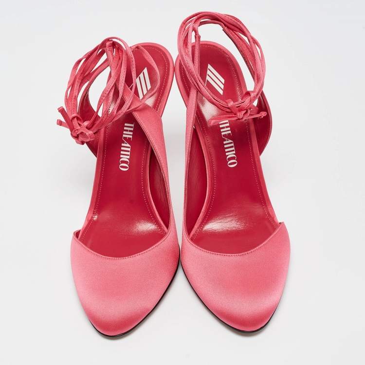 Pre Owned The Attico Pink Satin Carrie Ankle Wrap Pumps Size 40.5