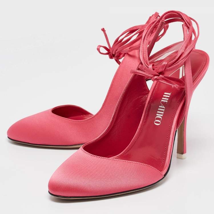 Pre Owned The Attico Pink Satin Carrie Ankle Wrap Pumps Size 40.5