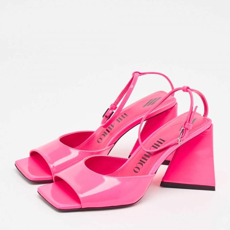 Pre Owned The Attico Pink Leather Piper Ankle Strap Sandals Size 38