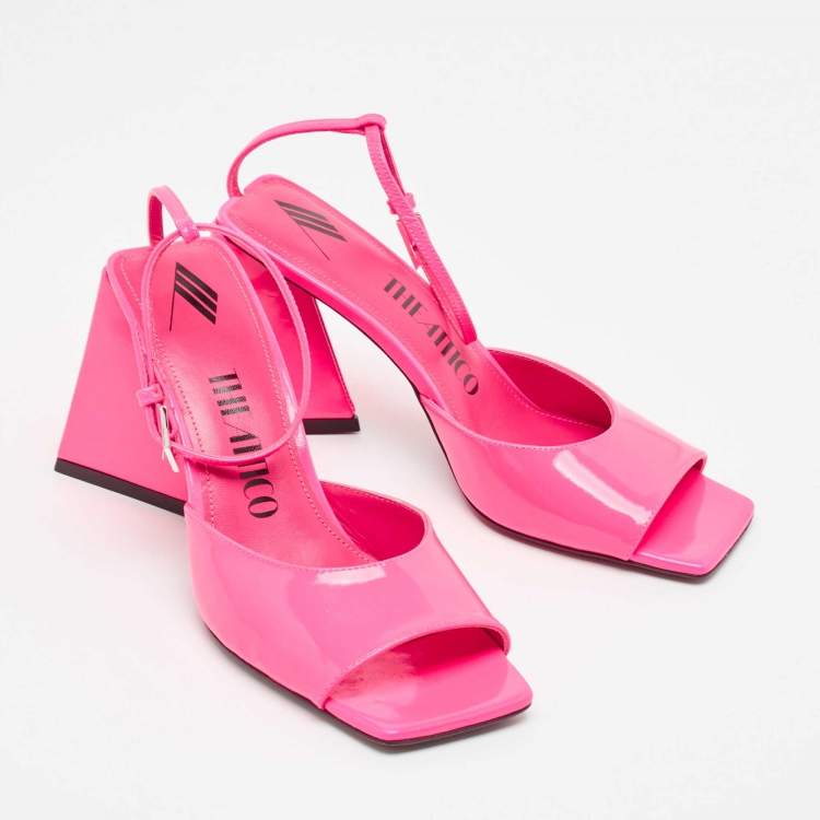 Pre Owned The Attico Pink Leather Piper Ankle Strap Sandals Size 38