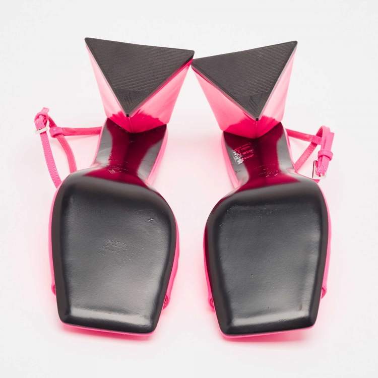 Pre Owned The Attico Pink Leather Piper Ankle Strap Sandals Size 38