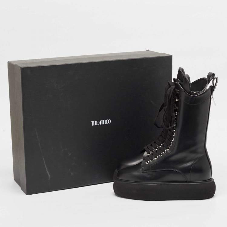 Pre Owned The Attico Black Leather Selene Mid Calf Boots Size 38