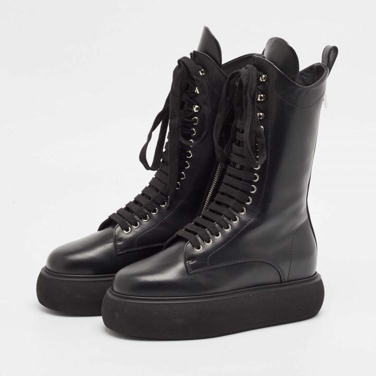 Pre Owned The Attico Black Leather Selene Mid Calf Boots Size 38