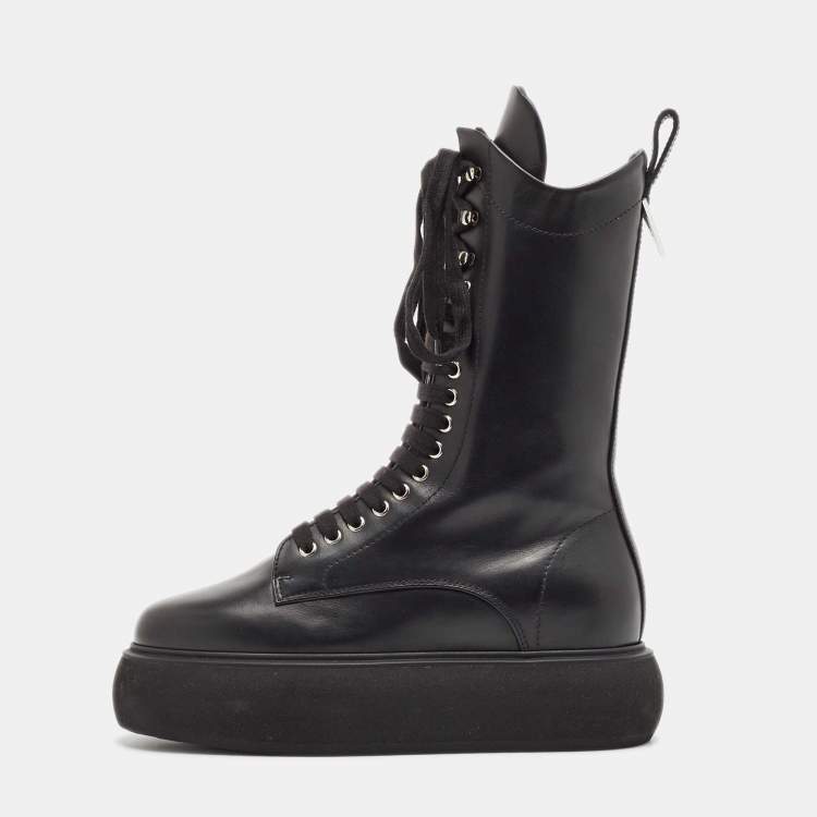 Pre Owned The Attico Black Leather Selene Mid Calf Boots Size 38
