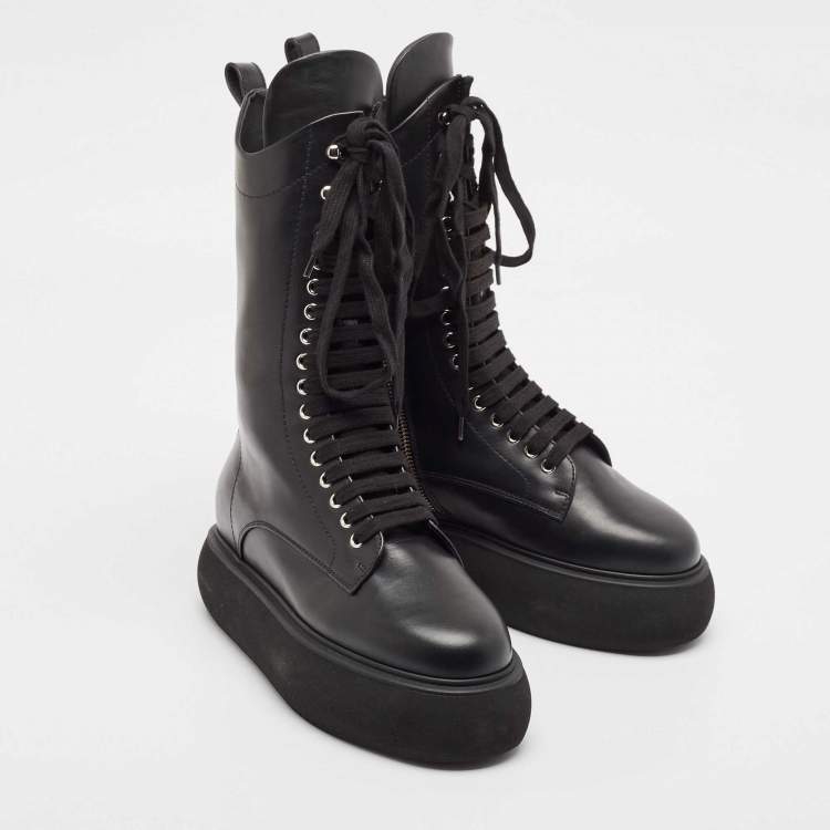 Pre Owned The Attico Black Leather Selene Mid Calf Boots Size 38