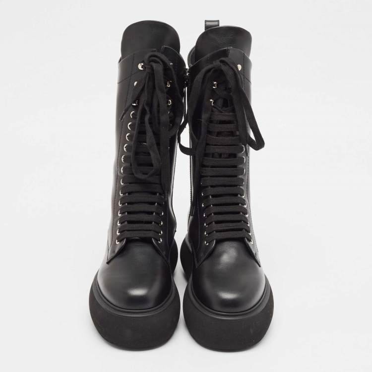 Pre Owned The Attico Black Leather Selene Mid Calf Boots Size 38