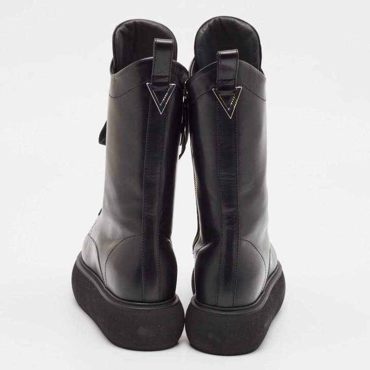 Pre Owned The Attico Black Leather Selene Mid Calf Boots Size 38
