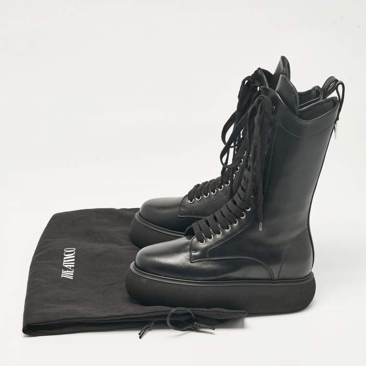 Pre Owned The Attico Black Leather Lace Up Mid Calf Boots Size Size 37