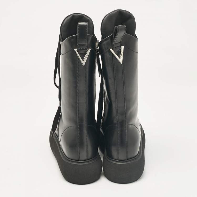 Pre Owned The Attico Black Leather Lace Up Mid Calf Boots Size Size 37