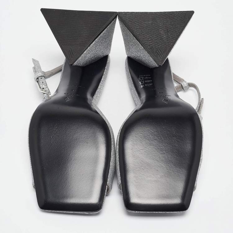 Pre Owned The Attico Silver Glitter Piper Ankle Strap Sandals Size 36