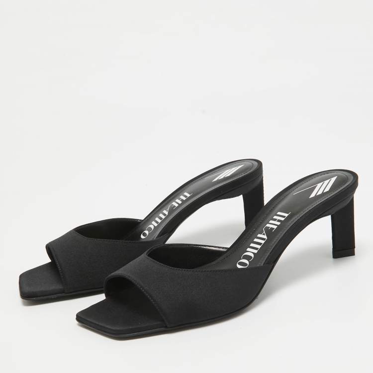 Pre Owned The Attico Black Satin Kaia Slide Sandals Size 36