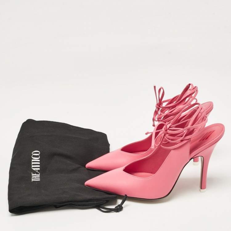 Pre Owned The Attico Pink Leather Venus Ankle Tie Pumps Size 38