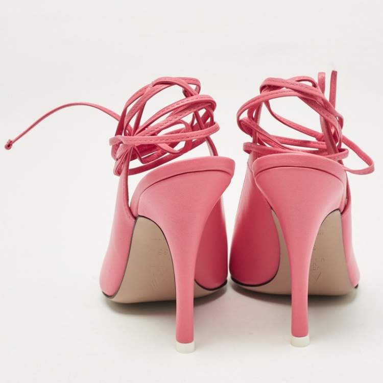 Pre Owned The Attico Pink Leather Venus Ankle Tie Pumps Size 38