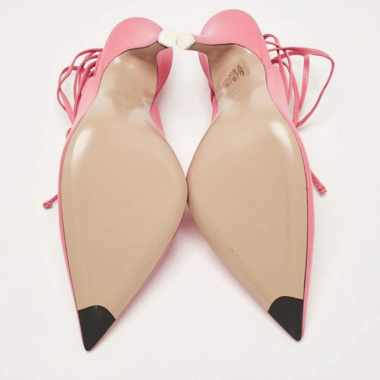 Pre Owned The Attico Pink Leather Venus Ankle Tie Pumps Size 38