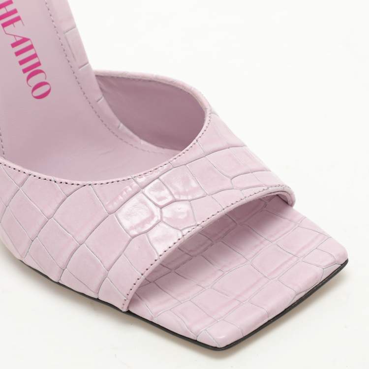 Pre Owned The Attico Purple Croc Embossed Leather Devon Sandals Size 37