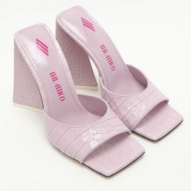 Pre Owned The Attico Purple Croc Embossed Leather Devon Sandals Size 37