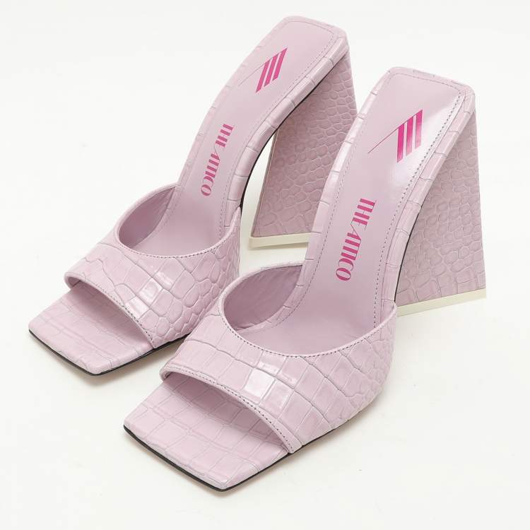 Pre Owned The Attico Purple Croc Embossed Leather Devon Sandals Size 37
