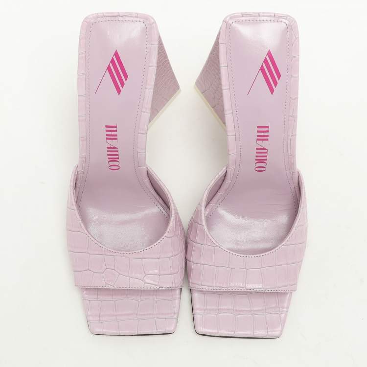 Pre Owned The Attico Purple Croc Embossed Leather Devon Sandals Size 37