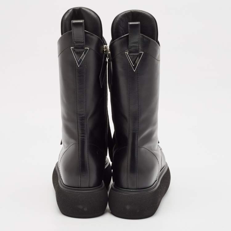 Pre Owned The Attico Black Leather Zip Up  Knee Length Boots Size 39