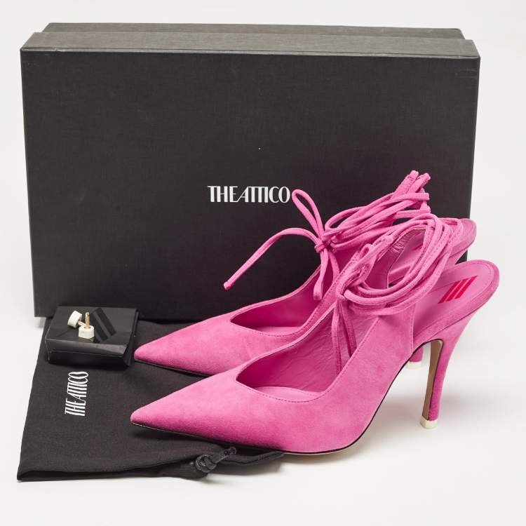 Pre Owned The Attico Pink Suede Venus Ankle Wrap Pumps Size 39