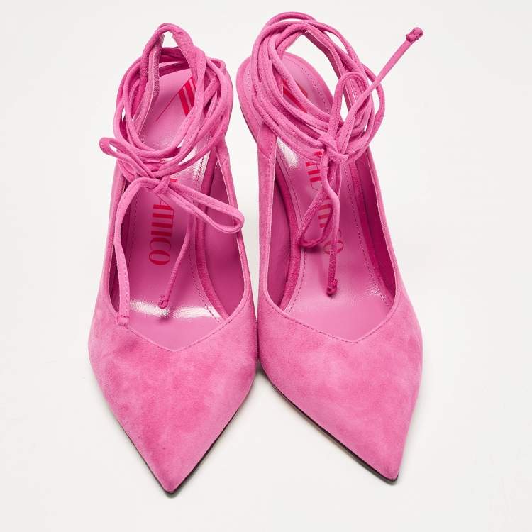 Pre Owned The Attico Pink Suede Venus Ankle Wrap Pumps Size 39