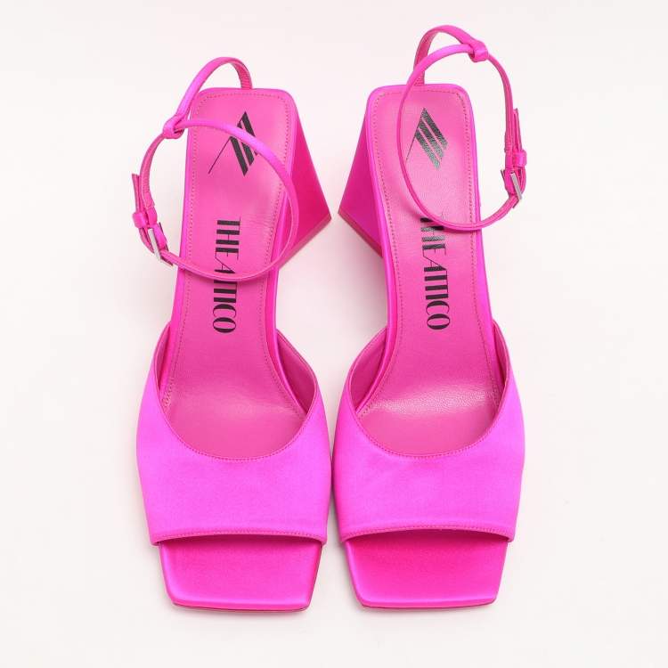 Pre Owned The Attico Fuchsia Satin Piper Ankle Strap Sandals Size 41