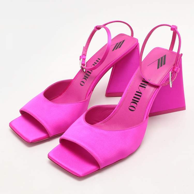 Pre Owned The Attico Fuchsia Satin Piper Ankle Strap Sandals Size 41