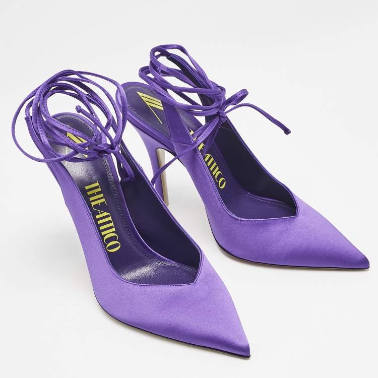 Pre Owned The Attico Violet Satin Venus Ankle Wrap Pumps Size 38