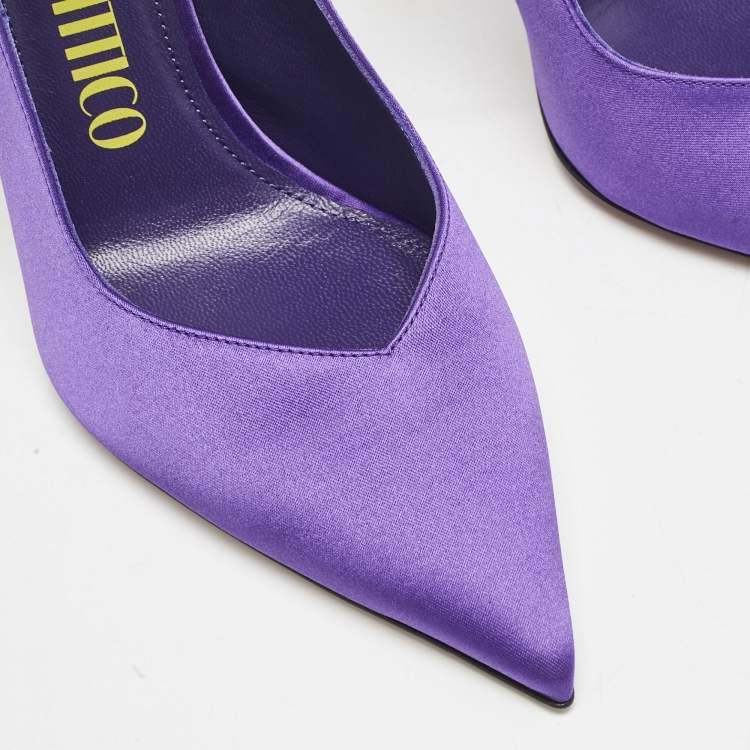 Pre Owned The Attico Violet Satin Venus Ankle Wrap Pumps Size 38