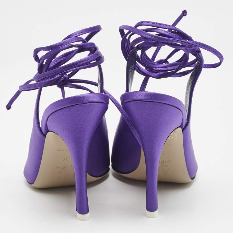 Pre Owned The Attico Violet Satin Venus Ankle Wrap Pumps Size 38