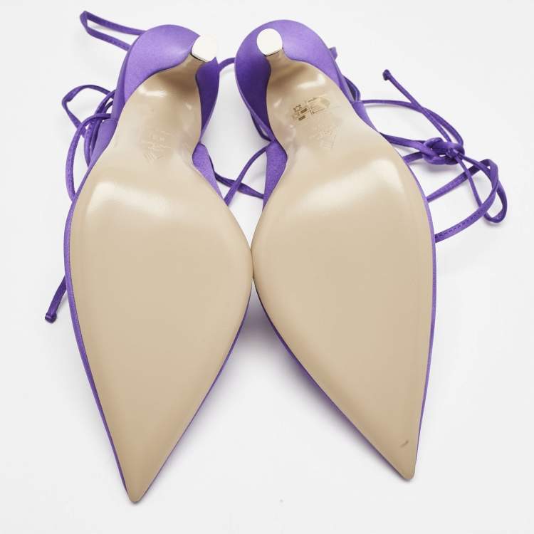 Pre Owned The Attico Violet Satin Venus Ankle Wrap Pumps Size 38