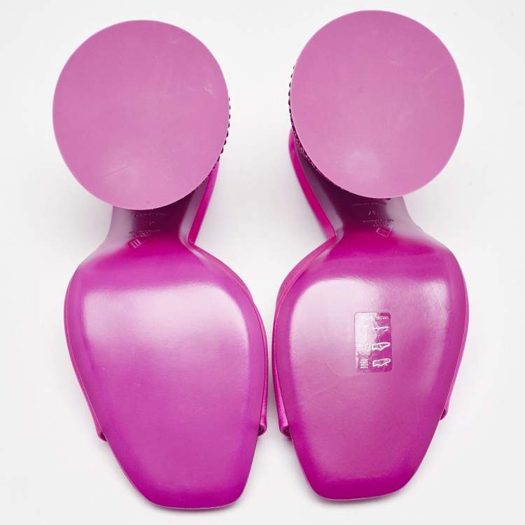 Pre Owned The Attico Fuchsia Satin Crystal Embellished Luz Mules Size 37