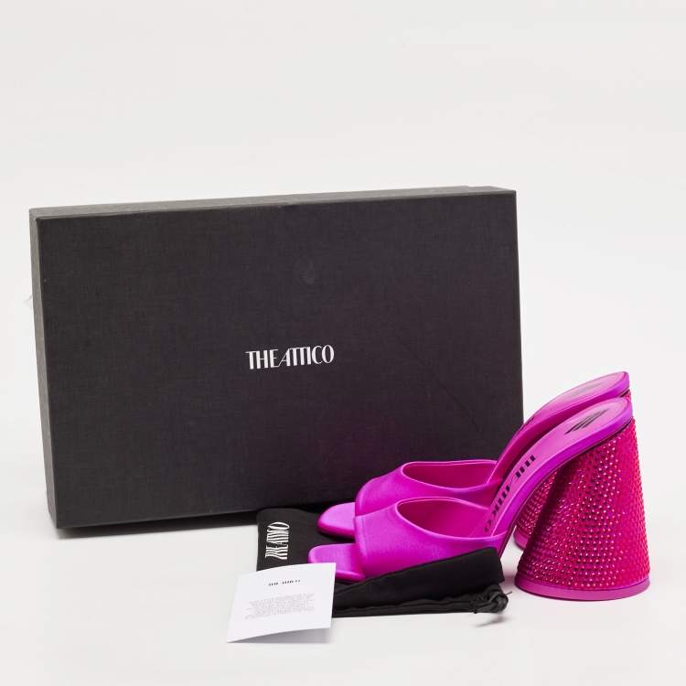 Pre Owned The Attico Fuchsia Satin Crystal Embellished Luz Mules Size 37