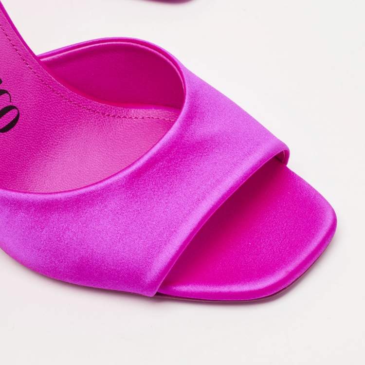 Pre Owned The Attico Fuchsia Satin Crystal Embellished Luz Mules Size 37