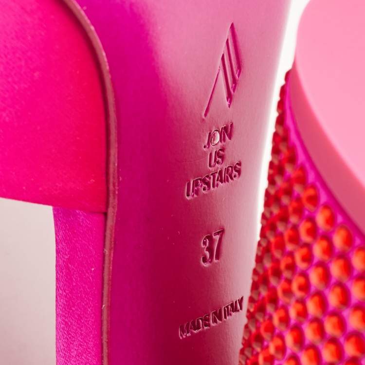 Pre Owned The Attico Fuchsia Satin Crystal Embellished Luz Mules Size 37