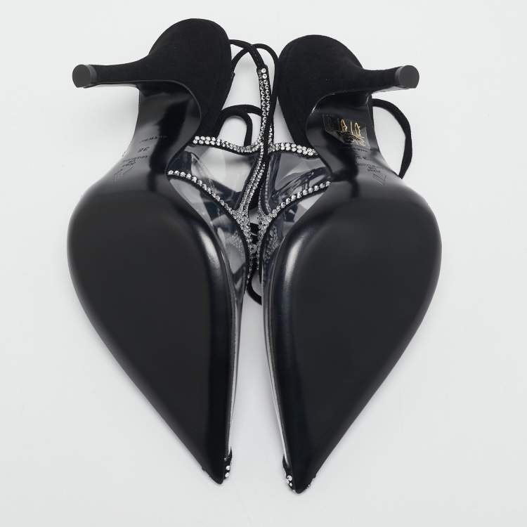 Pre Owned The Attico Transparent PVC and Suede Crystal Embellished Venus Pumps Size 38