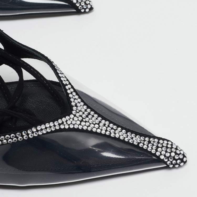 Pre Owned The Attico Transparent PVC and Suede Crystal Embellished Venus Pumps Size 38