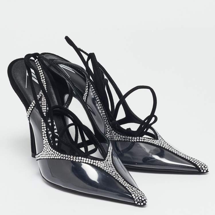 Pre Owned The Attico Transparent PVC and Suede Crystal Embellished Venus Pumps Size 38