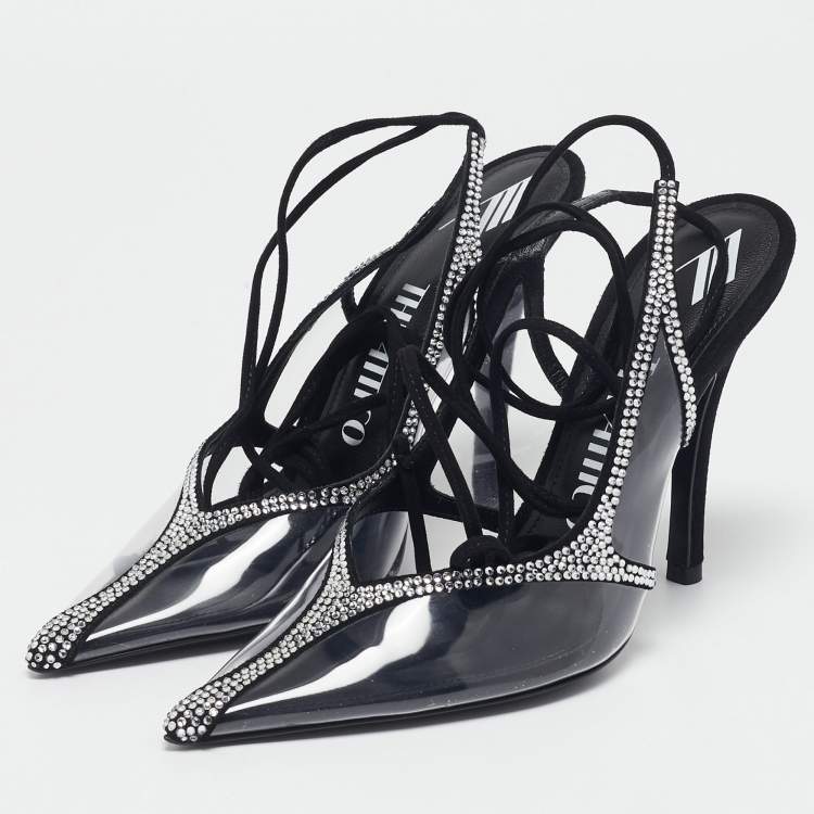 Pre Owned The Attico Transparent PVC and Suede Crystal Embellished Venus Pumps Size 38