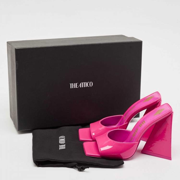 Pre Owned The Attico Fuchsia Patent Leather Devon Slide Sandals Size 37
